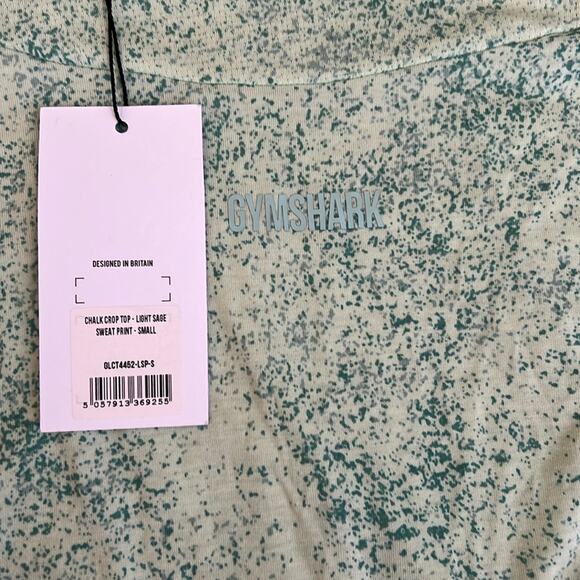 Gymshark Women’s Chalk Light Sage Green Paint Spatter Boxy Cropped Top Sz Small - Picture 4 of 8